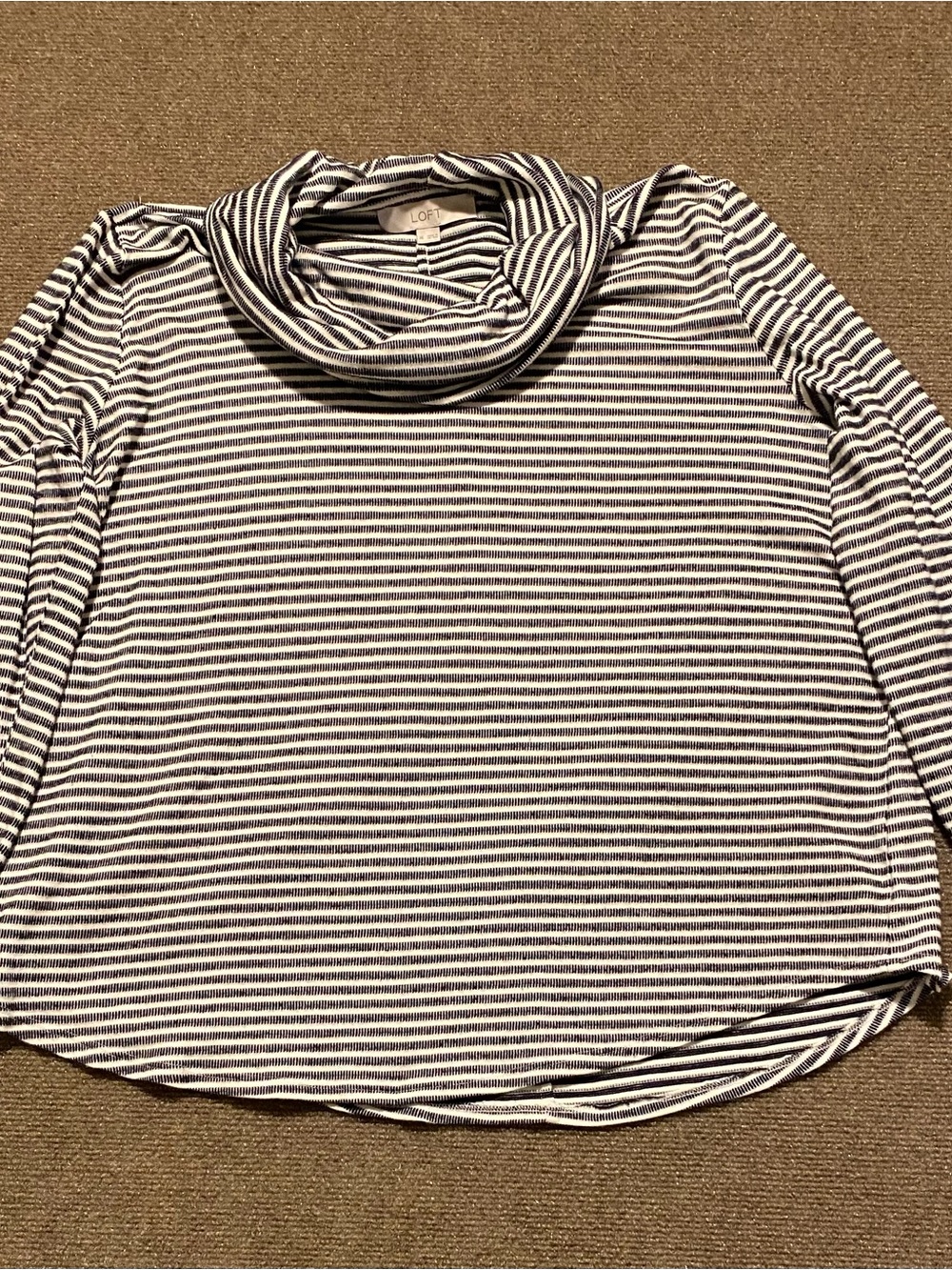 LOFT Black and White Striped Cowl Neck Sweater